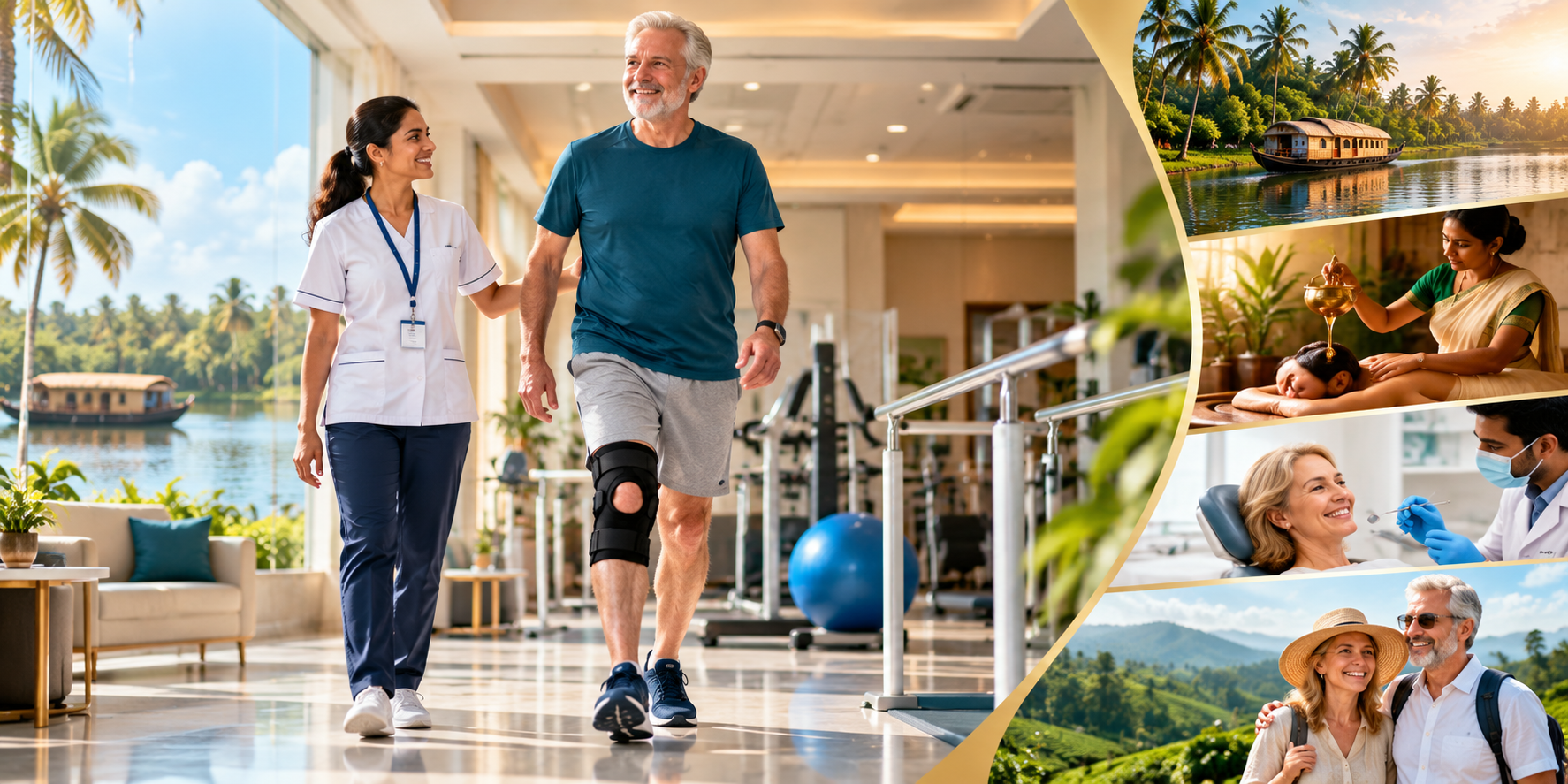Knee rehabilitation and Kerala care illustration